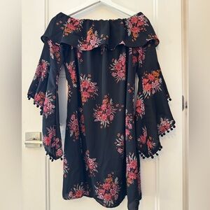 Design Lab Boho Floral Off-the-Shoulder Bell Sleeves Flowy Dress